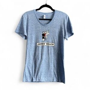 American Apparel Track Shirt Women's Size XL Blue James Beach Graphic Indie